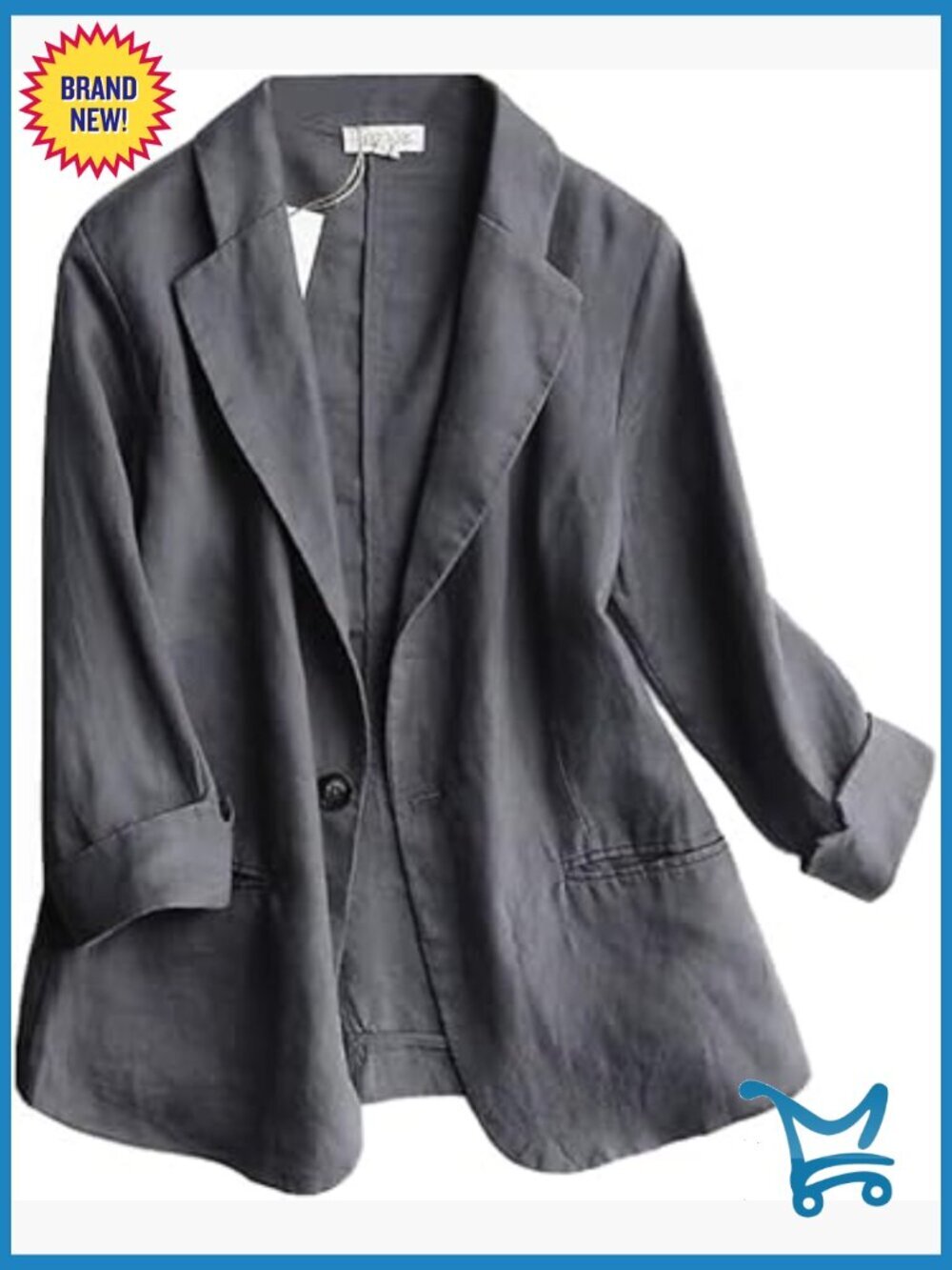 Linen Blazer 3/4 Sleeve Casual Work Office Blazer Jacket Women